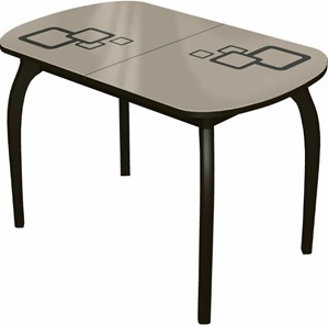 Кухонный раскладной стол Ривьера мини дерево №1, Рисунок квадро (стекло молочное/коричневый/венге) в Казани