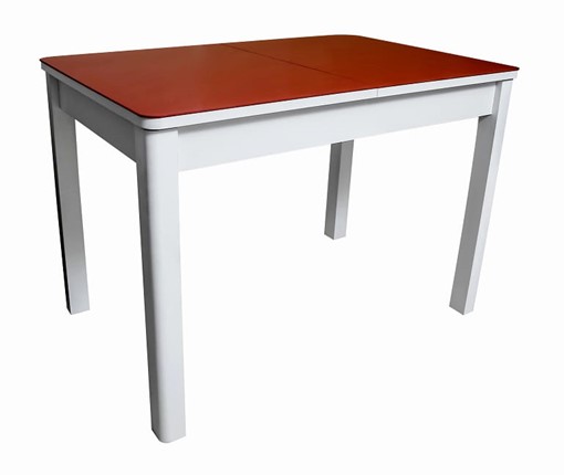 Кухонный раздвижной стол Айсберг-01 СТ2, белое ЛДСП/стекло алое/прямые массив белый в Нижнекамске - изображение