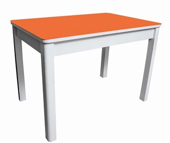 Кухонный стол раздвижной Айсберг-01 СТ2, белое ЛДСП/стекло оранжевое/прямые массив белый в Набережных Челнах