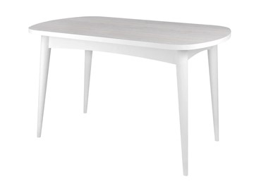 Обеденный овальный стол Ялта с цилиндрическими опорами Белый/Ясень Анкор светлый в Набережных Челнах