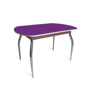 Обеденный раздвижной стол ПГ-02 СТ2, дуб молочный/фиолетовое стекло/35 хром гнутые металл в Альметьевске
