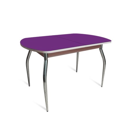 Обеденный раздвижной стол ПГ-02 СТ2, дуб молочный/фиолетовое стекло/35 хром гнутые металл в Нижнекамске - изображение