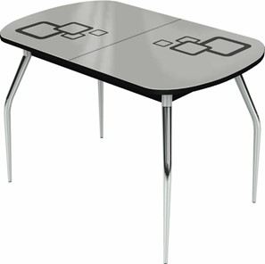 Кухонный раздвижной стол Ривьера мини хром №5, Рисунок квадро (стекло белое/черный/черный) в Альметьевске