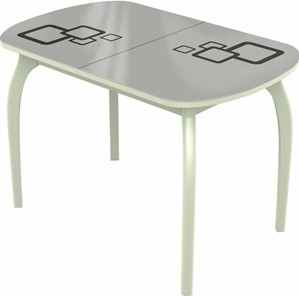 Кухонный раздвижной стол Ривьера мини дерево №1, Рисунок квадро (стекло белое/черный/белый) в Набережных Челнах