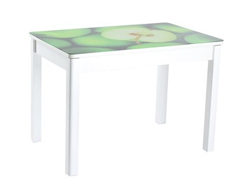 Кухонный раскладной стол Айсберг мини СТФ, белое лдсп/зеленые яблоки/40 прямые массив белые в Нижнекамске