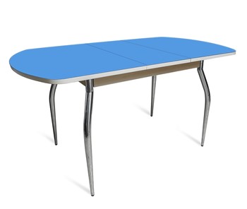 Кухонный раскладной стол ПГ-02 СТ2, дуб молочный/синие стекло/35 хром гнутые металл в Альметьевске