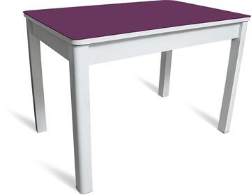 Стол кухонный Айсберг-05 СТ2, белое ЛДСП/фиолетовое стекло/40 массив белый в Нижнекамске