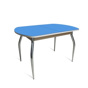 Кухонный раскладной стол ПГ-02 СТ2, дуб молочный/синие стекло/35 хром гнутые металл в Альметьевске - предосмотр 1