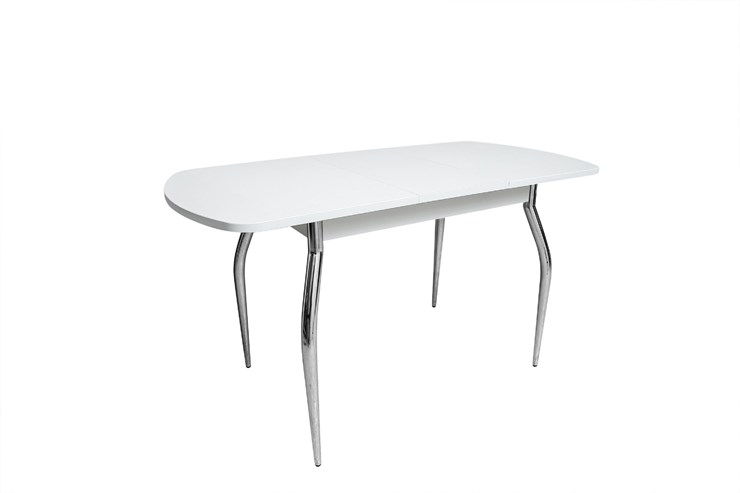 Кухонный стол раскладной ПГ-02СТ белое/белое/хром фигурные в Альметьевске - изображение 1