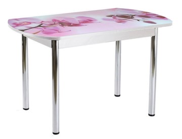 Кухонный стол раскладной ПГ-02СТФ белое/орхидея/39 прямые трубы хром в Набережных Челнах