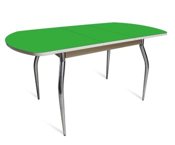 Кухонный стол раскладной ПГ-07 СТ2, дуб молочный/зеленое стекло/35 хром гнутые металл в Нижнекамске