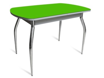 Кухонный стол ПГ-04 СТ белое/зеленое стекло/хром фигурные в Альметьевске