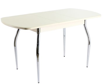 Кухонный раздвижной стол ПГ-07 СТ1, дуб молочный/белое стекло/35 хром гнутые в Альметьевске