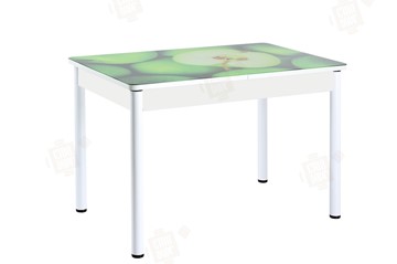 Кухонный раскладной стол Айсберг-02 СТФ, белое лдсп/зеленые яблоки/ноги крашеные в Казани