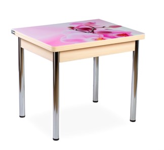 Кухонный пристенный стол СПА-02 СТФ, молочный дуб/фотопечать орхидея/опоры хром в Набережных Челнах