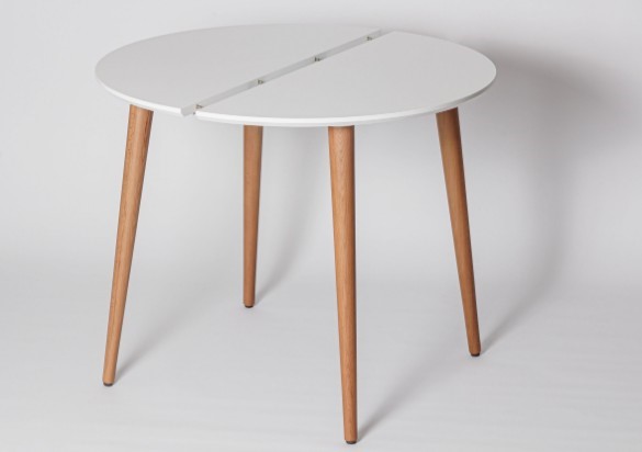 Кухонный стол круглый Белая Эмаль д. 90 см МДФ ножки светлый орех в Альметьевске - изображение 1