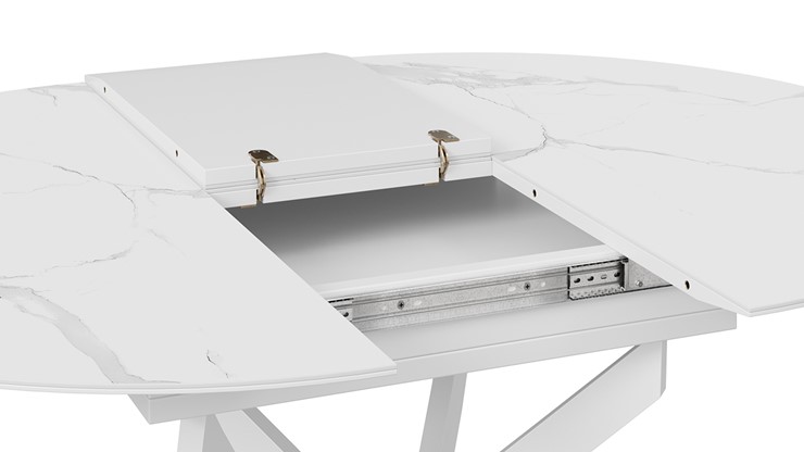 Раздвижной стол Бергамо Тип 1 (Белый муар/Стекло матовое белый мрамор) в Казани - изображение 6