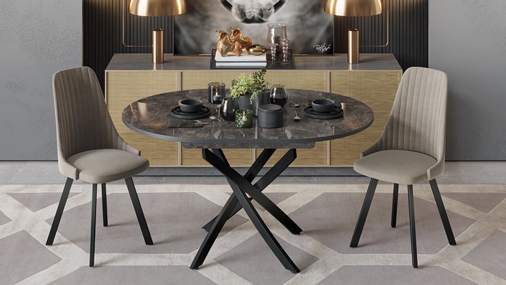 Кухонный стол раздвижной Diamond тип 3 (Черный муар/Ателье темный глянец) в Нижнекамске - изображение 2