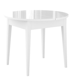 Обеденный раздвижной стол Dikline MR100 Белый/стекло белое глянец/ножки MM белые в Альметьевске