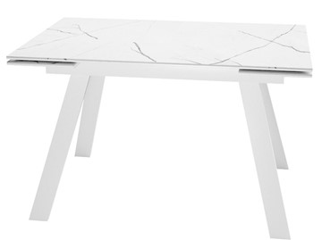 Кухонный раздвижной стол DikLine SKM140 Керамика Белый мрамор/подстолье белое/опоры белые (2 уп.) в Нижнекамске
