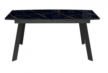 Кухонный стол раскладной Dikline XLS160 мрамор черный глянец/ножки черные в Нижнекамске - предосмотр 2