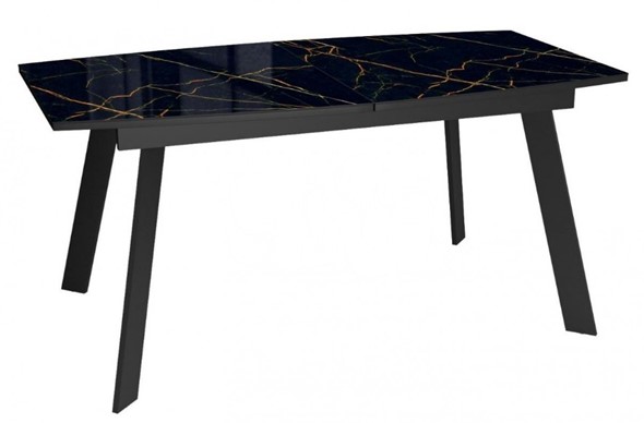 Кухонный стол раскладной Dikline XLS160 мрамор черный глянец/ножки черные в Нижнекамске - изображение
