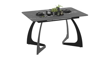 Кухонный раздвижной стол Конкорд Тип 2 (Черный муар/Стекло матовое черный мрамор) в Нижнекамске - предосмотр