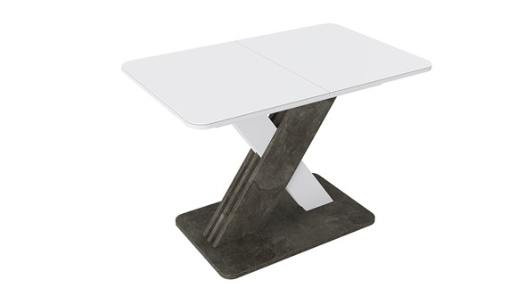 Кухонный стол раздвижной Люксембург тип 1 (Белый/Ателье темный/Стекло белое матовое) в Альметьевске - изображение