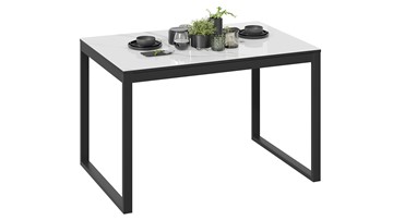 Кухонный раскладной стол Маркус Тип 1 (Черный муар, Стекло белый мрамор) в Набережных Челнах