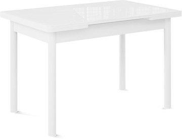 Кухонный стол раскладной Милан-1 EVO, ноги металлические белые, стекло белое/серый в Альметьевске