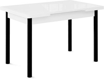 Обеденный раздвижной стол Кубика Милан-1 EVO, ноги металлические черные, стекло белое/серый в Нижнекамске