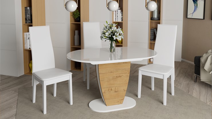 Кухонный стол раскладной Монреаль тип 1 (Белый глянец/Бунратти) в Набережных Челнах - изображение 2