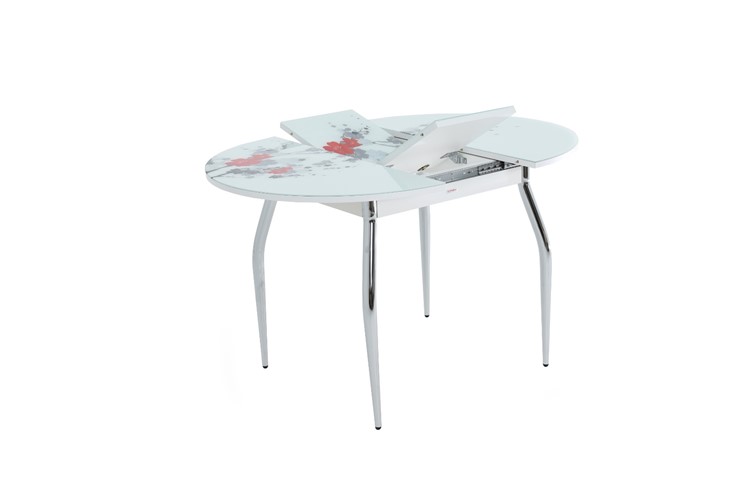 Обеденный раздвижной стол Ривьера - Круг, ноги хром №5, ФП (Цветы №11) в Нижнекамске - изображение 2