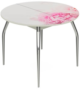 Кухонный стол раскладной Ривьера - Круг, ноги хром №5, ФП (Цветы №49) в Нижнекамске