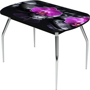 Кухонный стол раздвижной Ривьера исп.1 ноги метал. крашеные №24 Фотопечать (Цветы №14) в Нижнекамске
