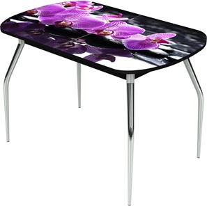 Кухонный стол раскладной Ривьера исп.1 ноги метал. крашеные №24 Фотопечать (Цветы №30) в Нижнекамске