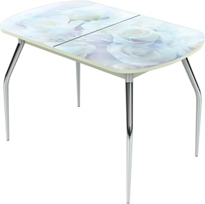 Обеденный раздвижной стол Ривьера исп.1 ноги метал. крашеные №24 Фотопечать (Цветы №36) в Набережных Челнах