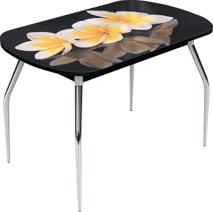 Кухонный стол раскладной Ривьера исп.2 ноги  хром. №5 Фотопечать (Цветы №11) в Нижнекамске - изображение