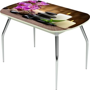 Обеденный раздвижной стол Ривьера исп.2 ноги метал. крашеные №24 Фотопечать (Цветы №18) в Набережных Челнах