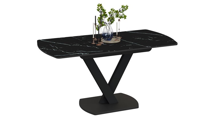 Раздвижной стол Салерно тип 1 (Черный муар/Стекло черный мрамор) в Нижнекамске - изображение 1