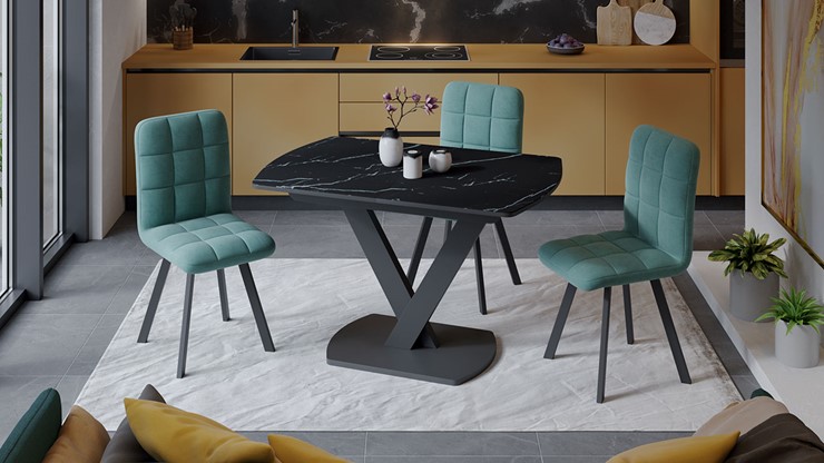 Раздвижной стол Салерно тип 1 (Черный муар/Стекло черный мрамор) в Нижнекамске - изображение 2