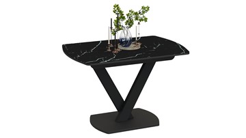 Раздвижной стол Салерно тип 1 (Черный муар/Стекло черный мрамор) в Нижнекамске