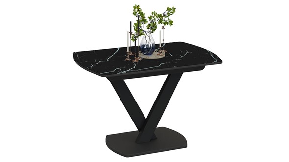 Раздвижной стол Салерно тип 1 (Черный муар/Стекло черный мрамор) в Нижнекамске - изображение