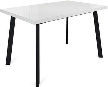 Обеденный раздвижной стол Сальвадор-1G (ноги черные, стекло cristal/белый цемент) в Набережных Челнах