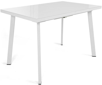 Кухонный стол раздвижной Сальвадор-1G (ноги белые, стекло cristal/белый цемент) в Нижнекамске
