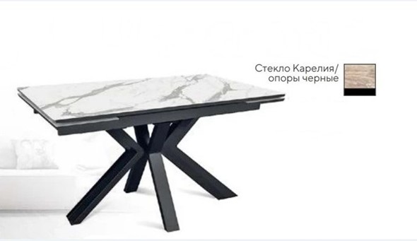 Кухонный раскладной стол SFE 140, стекло оптивайт, карелия мрамор/ножки черные в Нижнекамске - изображение