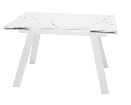 Кухонный раздвижной стол SKL 140, керамика белый мрамор/подстолье белое/ножки белые в Альметьевске - изображение