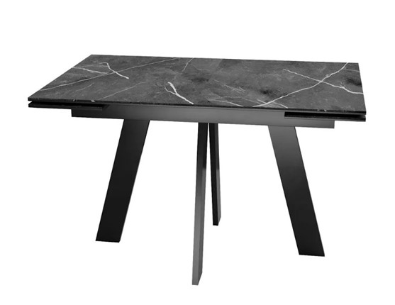 Кухонный раскладной стол SKM 120, керамика черный мрамор/подстолье черное/ножки черные в Нижнекамске - изображение