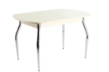 Стеклянный обеденный стол ПГ-05 СТ1, дуб молочный/песочное стекло/35 хром гнутые металл в Альметьевске