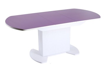 Раздвижной стол ПГ-02 тумба СТ2, белое, фиолетовое стекло, МДФ в Нижнекамске